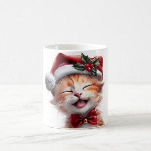 Cute Christmas Cat with Santa Hat and Bow Tie Coffee Mug