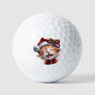 Cute Christmas Cat with Santa Hat and Bow Tie Golf Balls