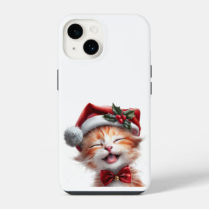 Cute Christmas Cat with Santa Hat and Bow Tie iPhone 14 Case