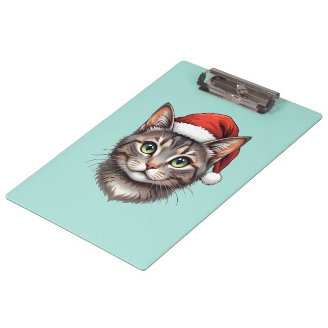 Cute Christmas Cat with Santa Hat Clipboard (Angled)