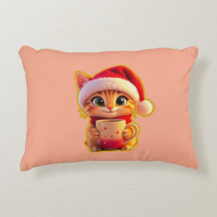 **Cute Christmas Cat with Santa Hat – Funny Holida Decorative Cushion