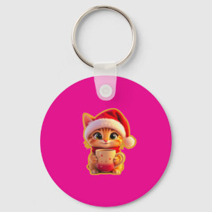 **Cute Christmas Cat with Santa Hat – Funny Holida Key Ring