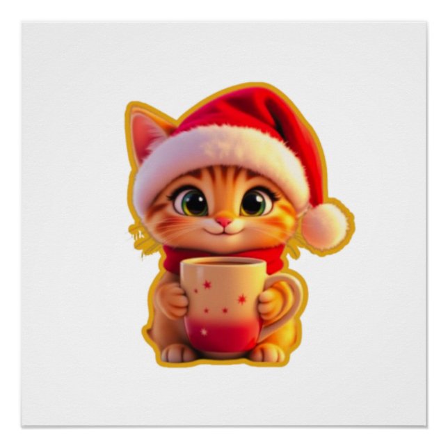 **Cute Christmas Cat with Santa Hat – Funny Holida Poster (Front)