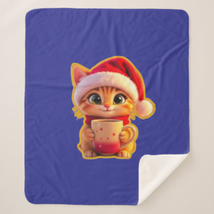 **Cute Christmas Cat with Santa Hat – Funny Holida Sherpa Blanket