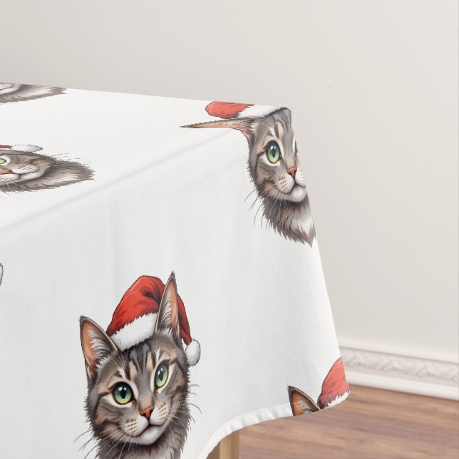 Cute Christmas Cat with Santa Hat Tablecloth (In Situ)