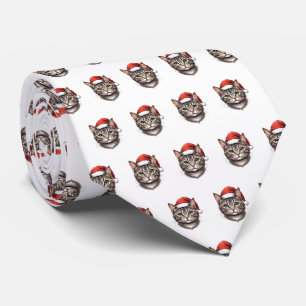 Cute Christmas Cat with Santa Hat Tie