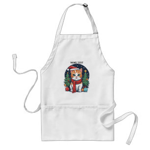 Cute Christmas Cat with Trees Festive Standard Apron