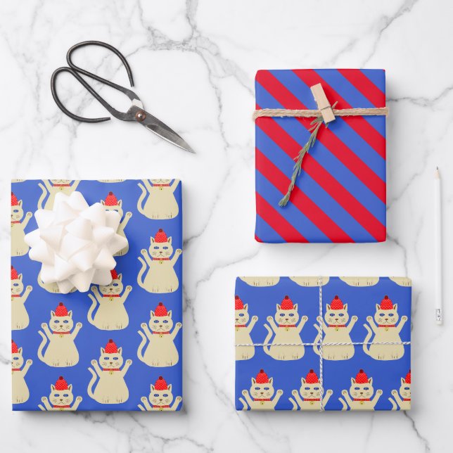 Cute Christmas Cat Wrapping Paper Sheet (Front)
