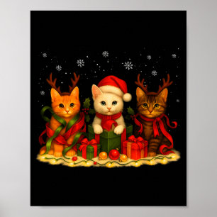 Cute Christmas Cat Xmas Lights Santa Reindeer Cat Poster