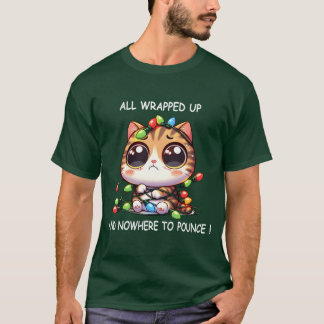 Cute Christmas Catangled in Christmas Lights funny T-Shirt