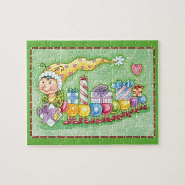 Cute Christmas Caterpillar Train with Presents Jigsaw Puzzle (Horizontal)