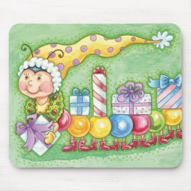 Cute Christmas Caterpillar Train with Presents Mouse Pad (Front)