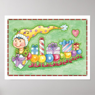 Cute Christmas Caterpillar Train with Presents Poster