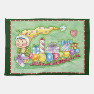 Cute Christmas Caterpillar Train with Presents Tea Towel