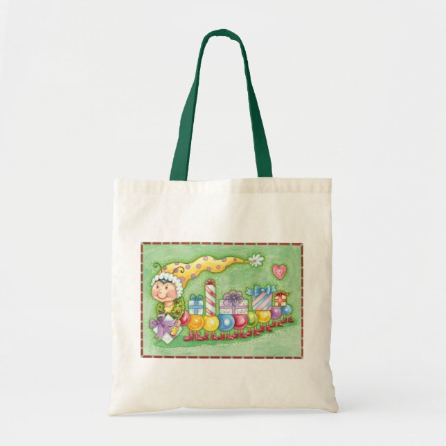 Cute Christmas Caterpillar Train with Presents Tote Bag (Front)
