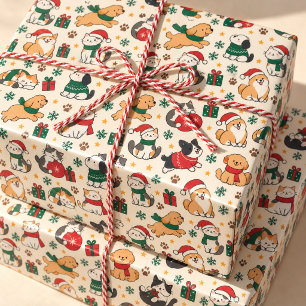 Cute Christmas Cats and Dogs Personalised Wrapping Paper