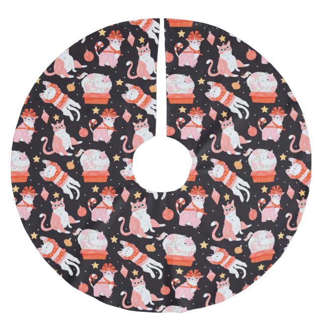 Cute Christmas Cats Brushed Polyester Tree Skirt (Front)