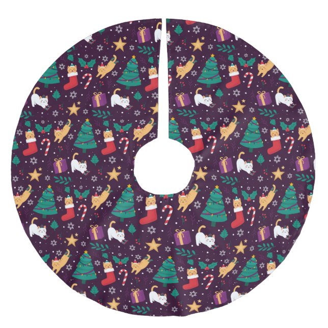 Cute Christmas Cats Brushed Polyester Tree Skirt (Front)