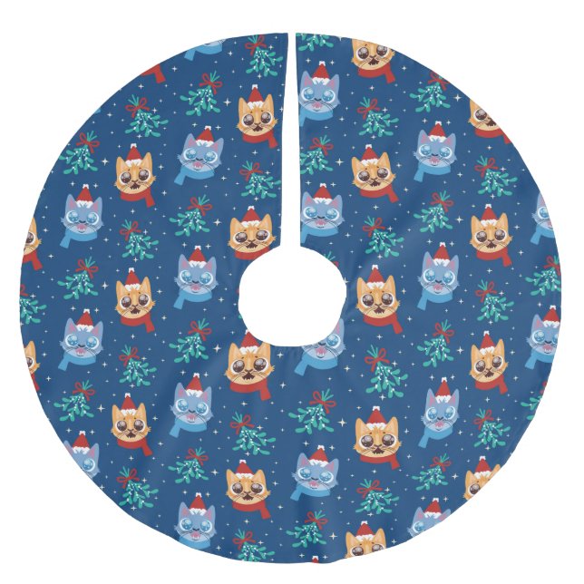Cute Christmas Cats Brushed Polyester Tree Skirt (Front)