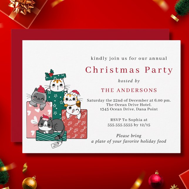 Cute Christmas cats Christmas party Invitation (Creator Uploaded)