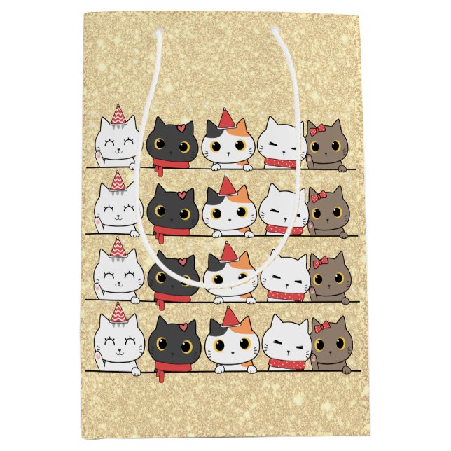 Cute Christmas Cats Faces Meowy Christmas  Medium Gift Bag (Front)