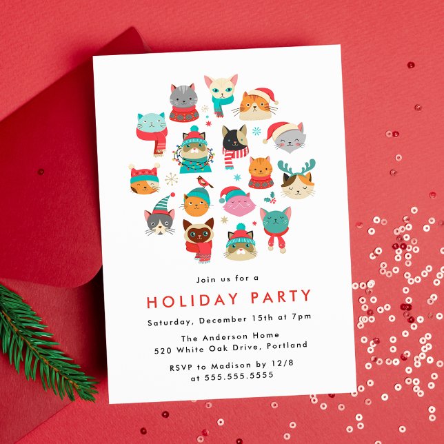 Cute Christmas Cats Holiday Party Invitation (Creator Uploaded)