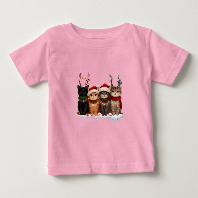 Cute Christmas Cats Illustration – Festive Kittens Baby T-Shirt (Front)