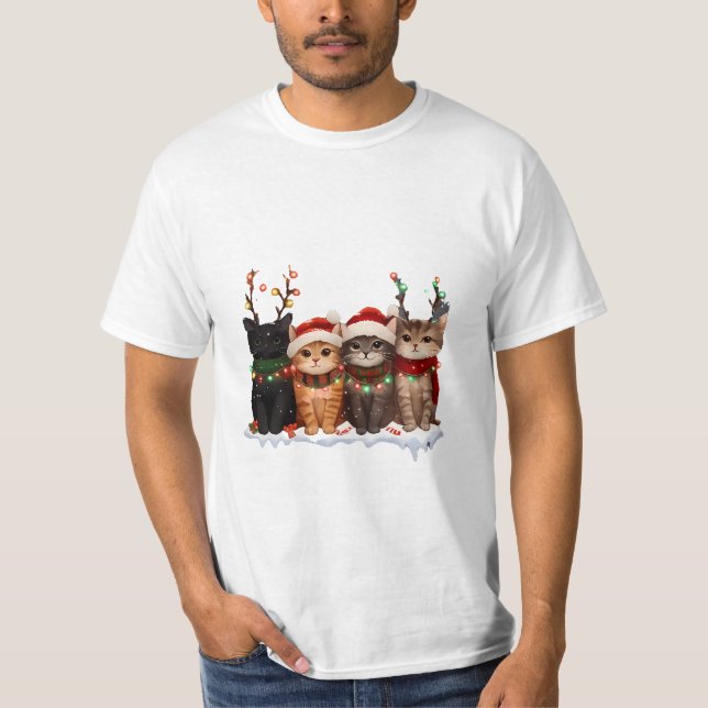 Cute Christmas Cats Illustration – Festive Kittens T-Shirt (Front)