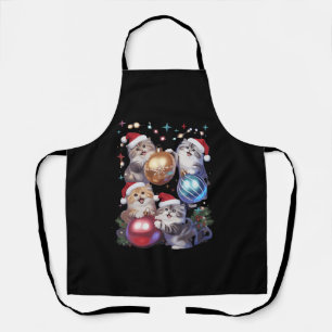 Cute Christmas Cats In Space Ornaments Apron