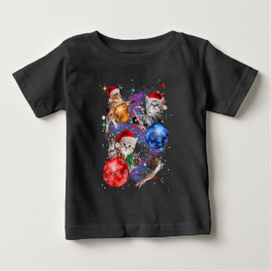 Cute Christmas Cats In Space Ornaments Baby T-Shirt