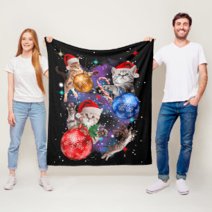 Cute Christmas Cats In Space Ornaments Fleece Blanket