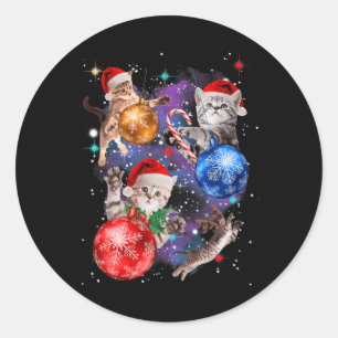 Cute Christmas Cats In Space Ornaments Graphic Classic Round Sticker
