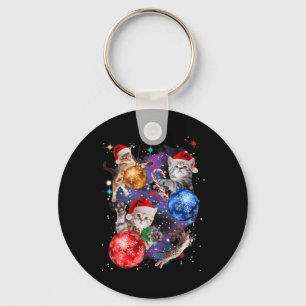 Cute Christmas Cats In Space Ornaments Graphic Key Ring