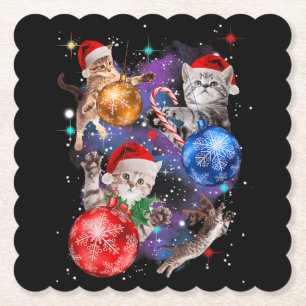 Cute Christmas Cats In Space Ornaments Paper Coaster
