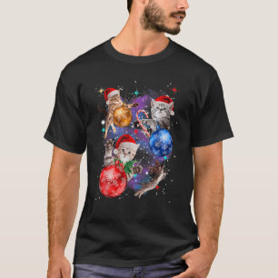 Cute Christmas Cats In Space Ornaments T-Shirt