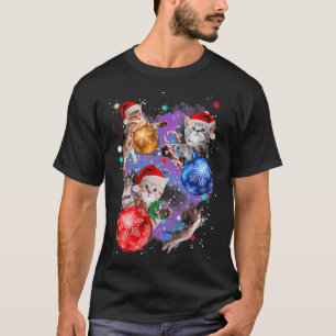 Cute Christmas Cats In Space Ornaments T-Shirt