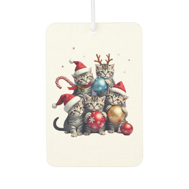 Cute Christmas Cats In Space Ornaments T-Shirt Car Air Freshener (Front)
