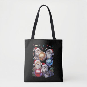 Cute Christmas Cats In Space Ornaments Tote Bag
