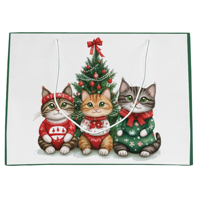 Cute Christmas Cats Large Gift Bag (Front)