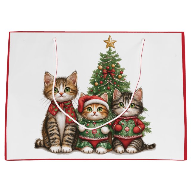 Cute Christmas Cats Large Gift Bag (Front)
