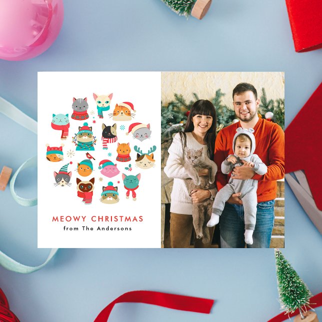 Cute Christmas Cats Meowy Christmas Photo Holiday Card (Creator Uploaded)