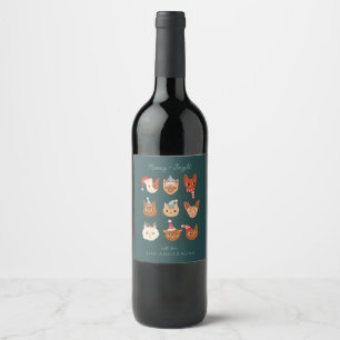 Cute Christmas Cats Meowy  Wine Label