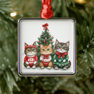 Cute Christmas Cats Metal Ornament