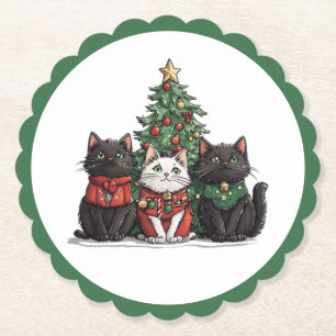 Cute Christmas Cats Paper Coaster