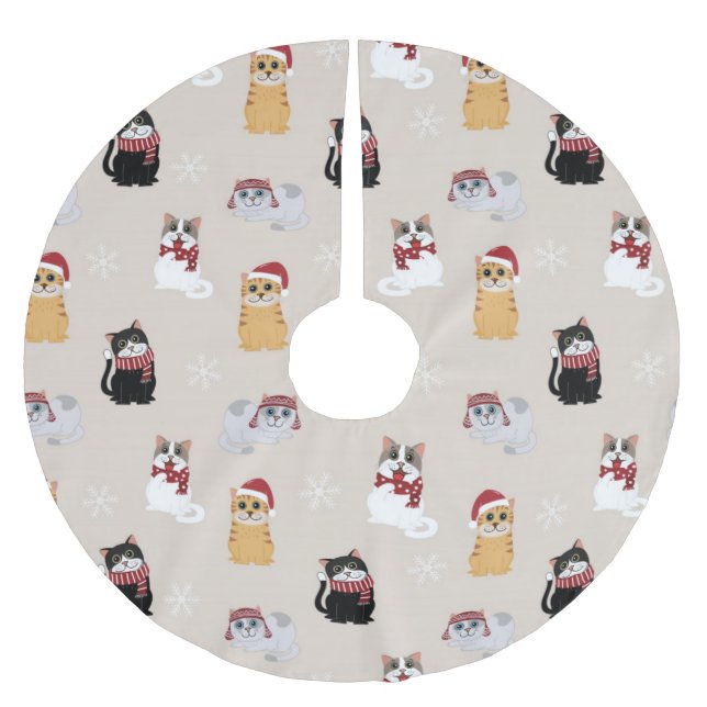 Cute Christmas Cats Pattern Brushed Polyester Tree Skirt (Front)