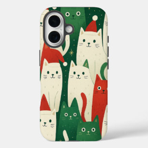 Cute Christmas Cats Pattern – Festive Holiday Cat iPhone 16 Case