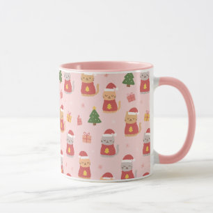 Cute Christmas Cats Pattern – Pink Holiday Design Mug