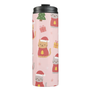 Cute Christmas Cats Pattern – Pink Holiday Design Thermal Tumbler