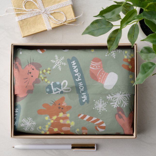 Cute Christmas Cats Pattern Tissue Paper (Gift)