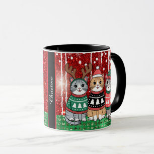 Cute Christmas Cats Personalised Name Mug